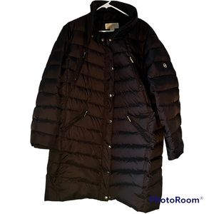 Michael Kors, Stadium length puffer coat down filled, Brown, golden accent zip
